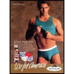 1988 Fruit of the Loom Men's Underwear Vintage Print Ad Briefs Tank Top Wall Art
